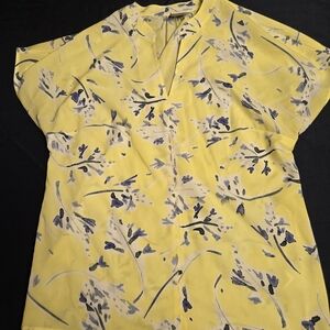 CAbi Yellow and Blue Floral Blouse